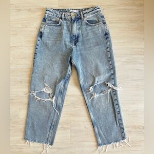 Zara Light Blue Distressed Boyfriend Jeans
